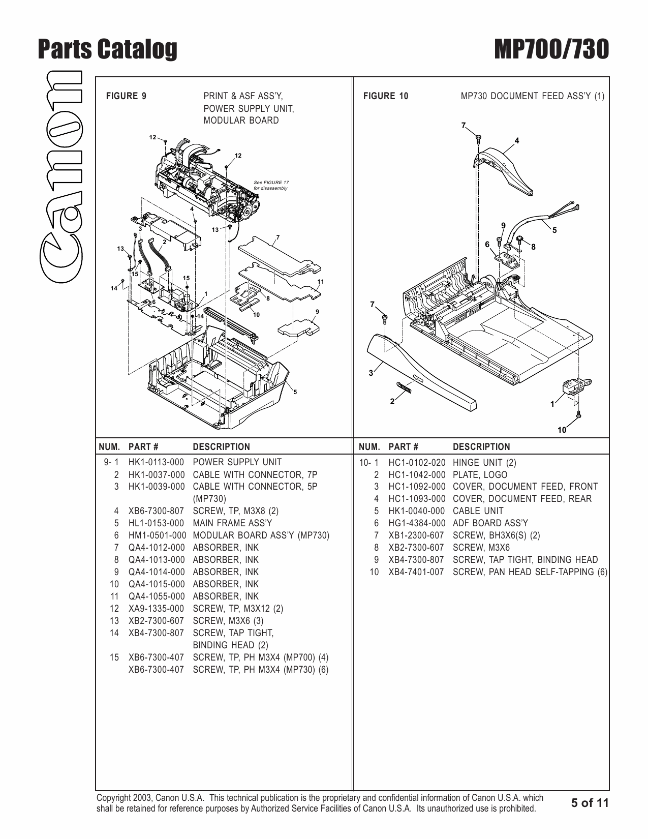 Canon PIXMA MP700 MP730 Parts Catalog Manual-6